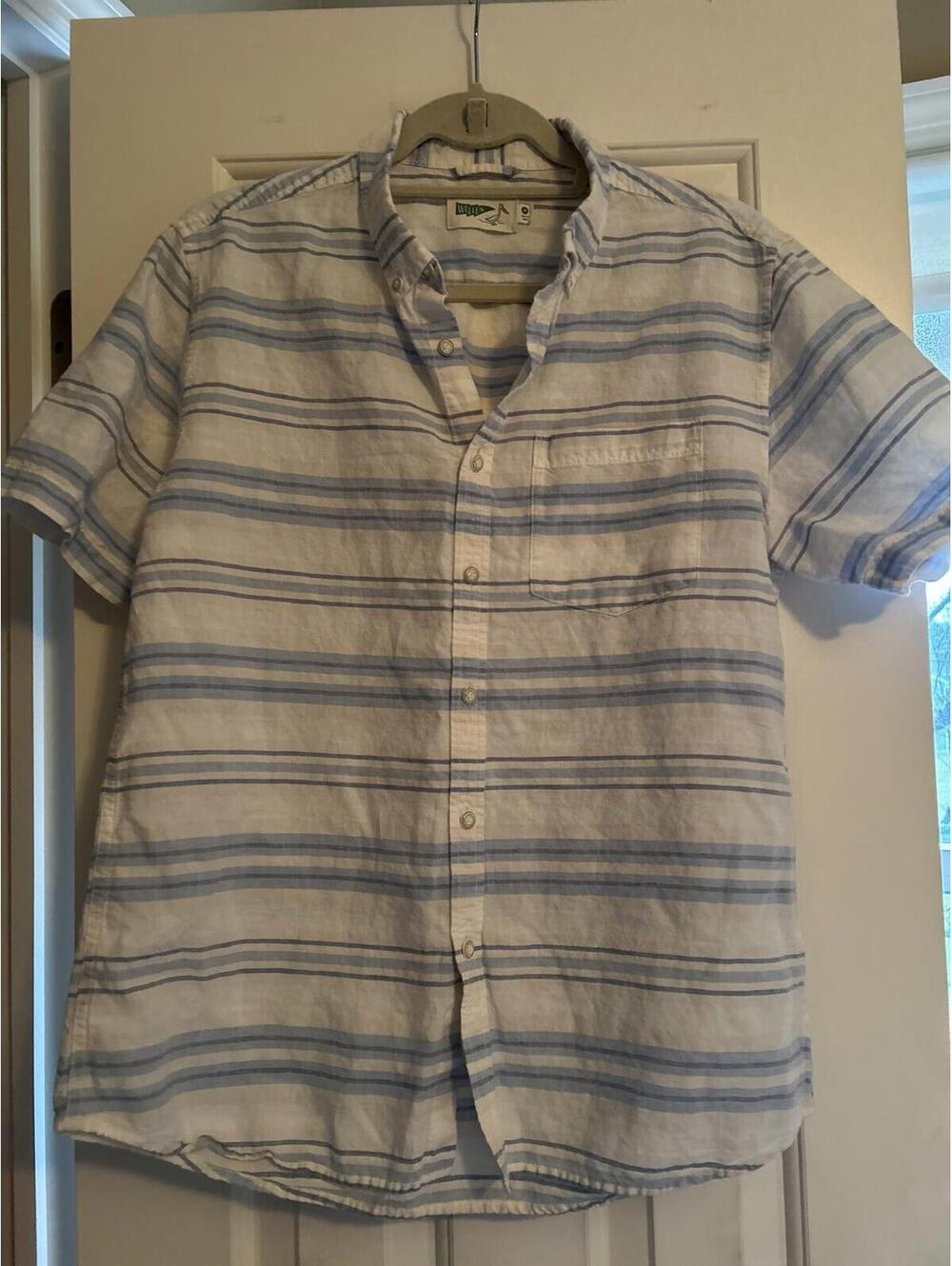 Wellen Button Down Short Sleeve Shirt Mens Medium Linen Organic Cotton Blend